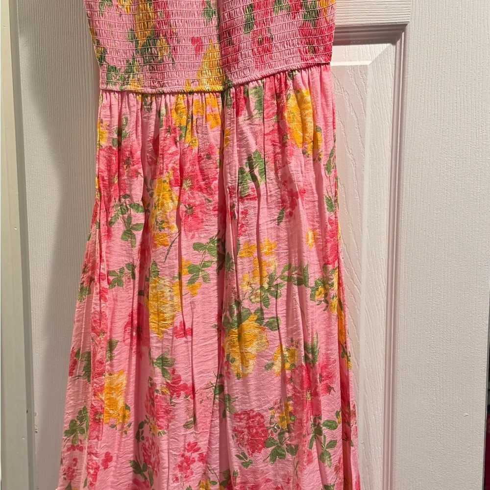 Blu Pepper Pink Floral Maxi Dress with Yellow & Green Accents
